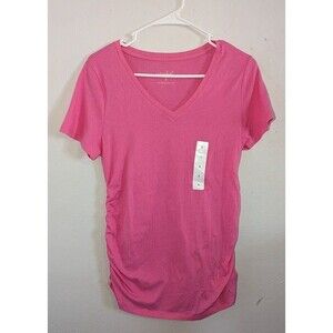 Women's Isabel Maternity Ruched Sides V-Neck Maternity Shirt Pink Small